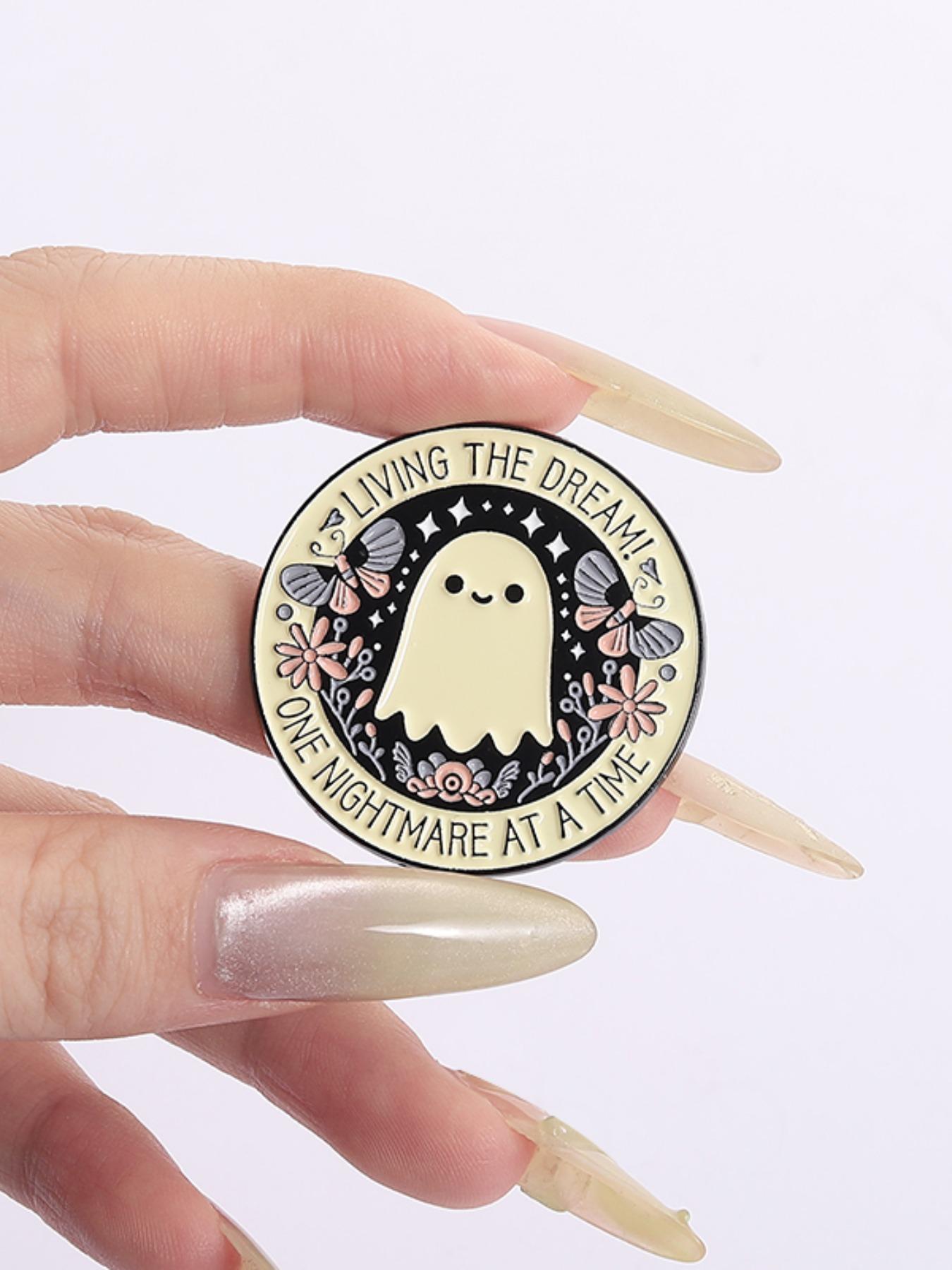 Cute Ghost Design Brooch, Round Cartoon Brooch for Jackets, Bags and Hats, Fashion Accessories for Women & Men, Durable Metal Pins, Flower Brooch Pin