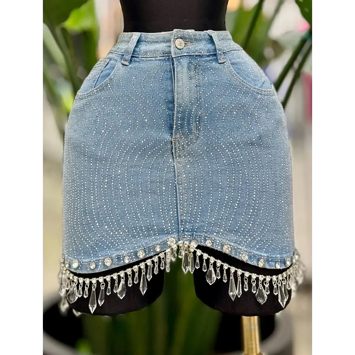 DENIM MINI SKIRT - RHINESTONES - RUNS SMALL Comfort Womenswear