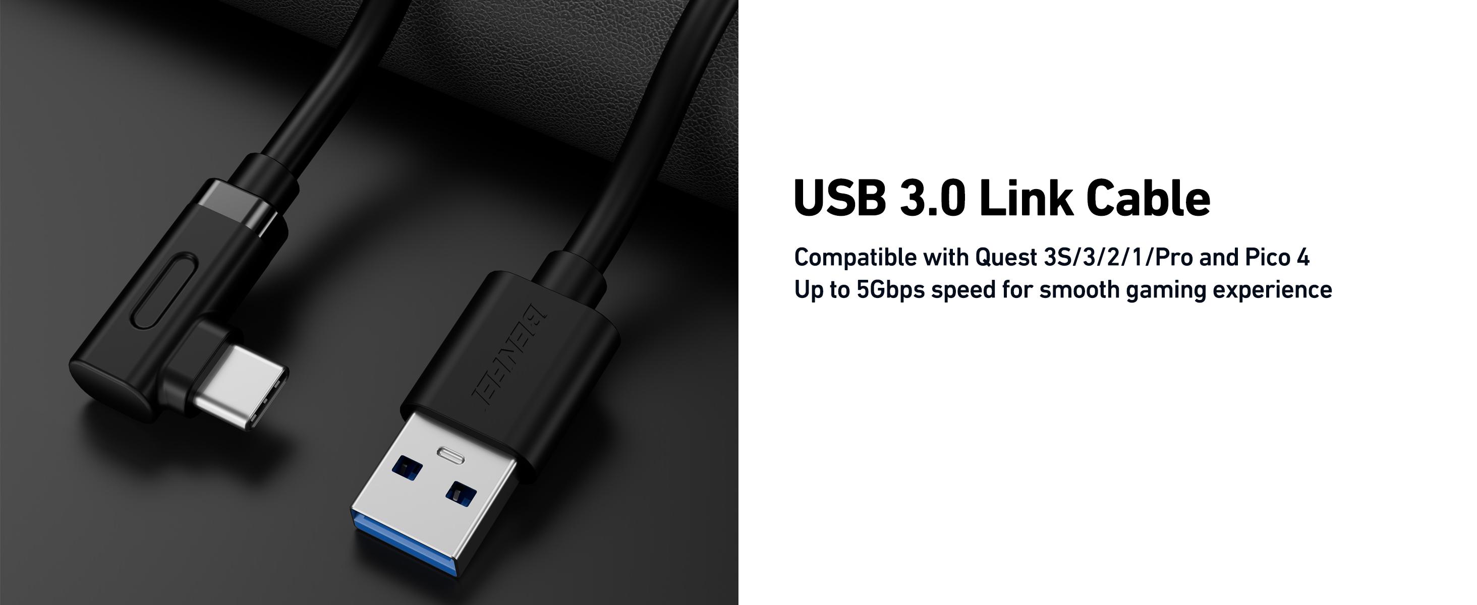 BENFEI Link Cable 16 FT Compatible with Oculus/Meta Quest 3, Quest2/Pro/Pico 4 Accessories and PC/SteamVR, High Speed PC Data Transfer, USB 3.0 to USB C Cable for VR Headset