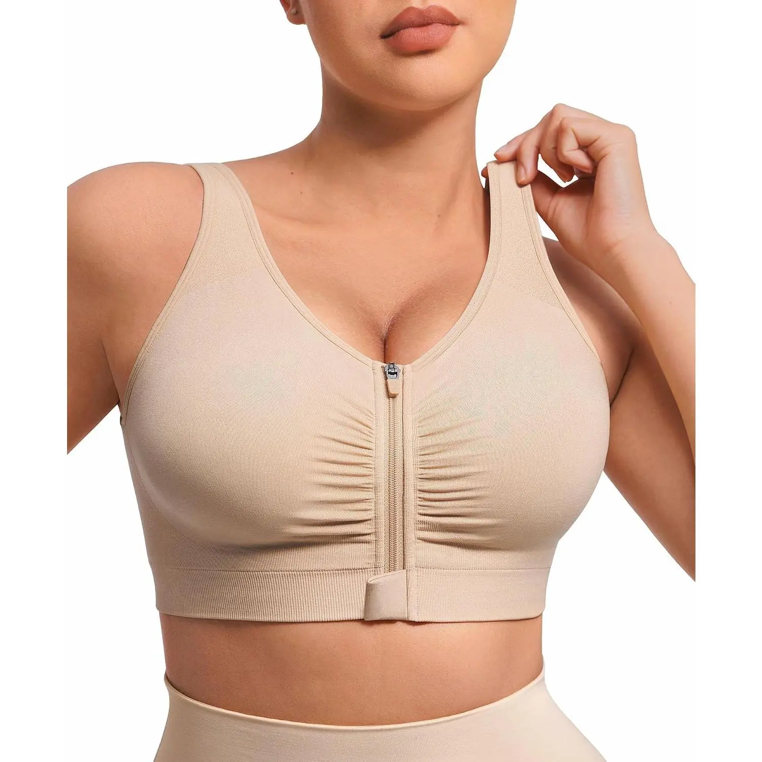 Women's Front Closure Compression Bra No Underwire - Post Surgery Bra with Wide Adjustable Straps, Breast Reductions Augmentation, Wireless Everyday Bra, Removable Pads, Zip ClosureGift