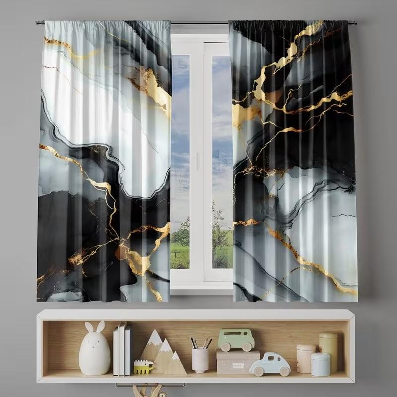 2 pieces of cartoon Bohemian-style printed curtains, made of polyester with semi-transparent texture, machine washable, suitable for bedrooms, living rooms and home decoration curtains.