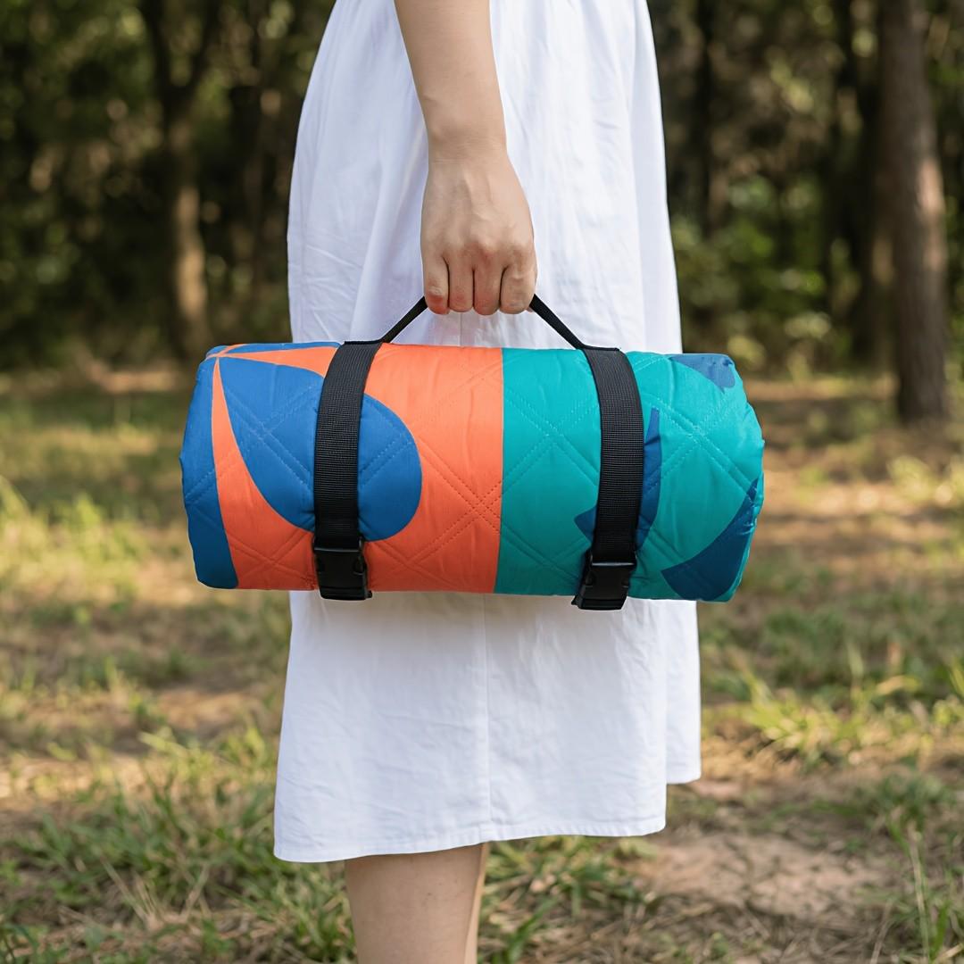 Extra Large 78x78 Inch Foldable Picnic Blanket, Soft Thick Layered Design, Floral Fruit Print, PU Coated Oxford Fabric, Hand Wash Only