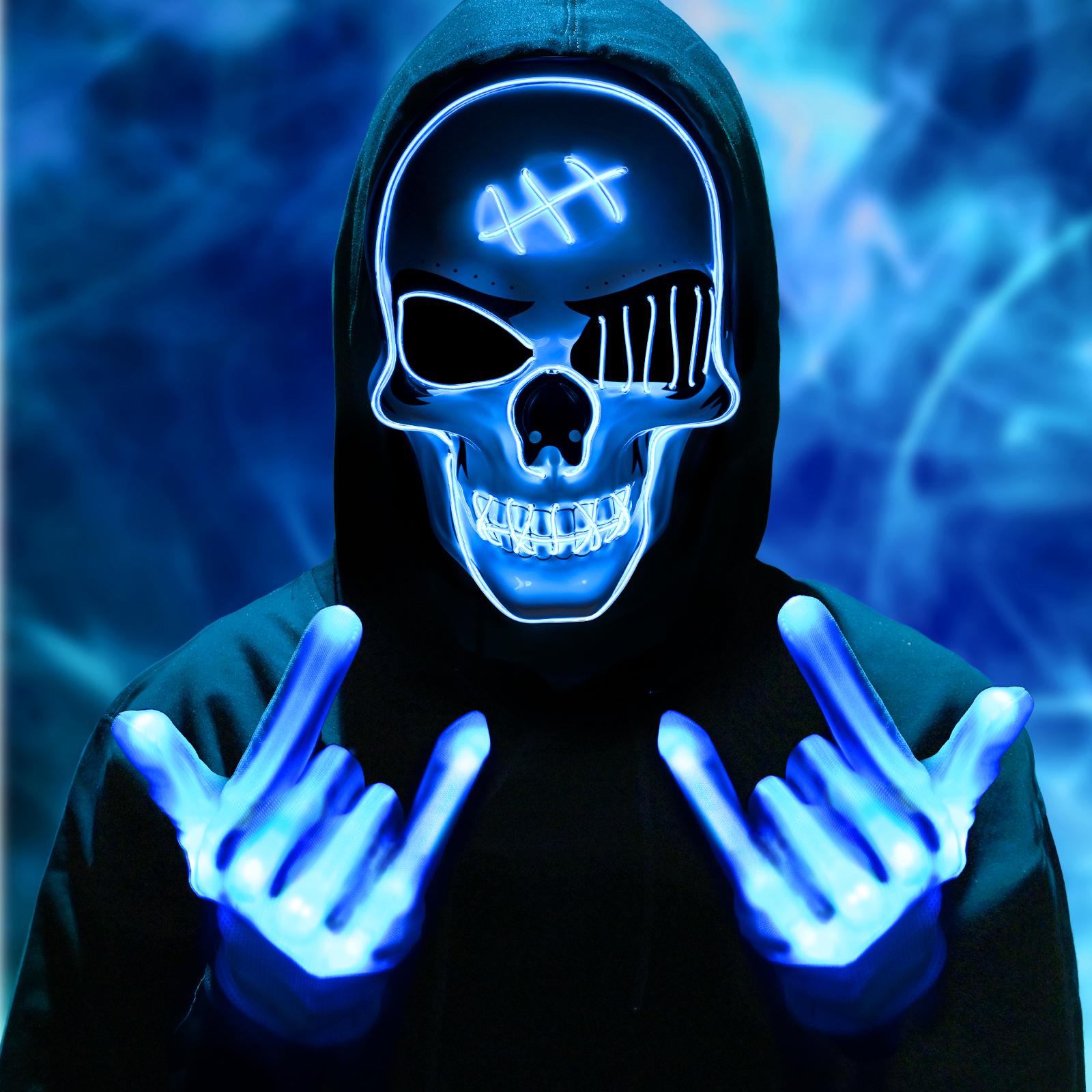 2025 New Halloween LED Mask Scary LED Skeleton Mask Purge Hacker Mask Glow in The Dark Mask for Halloween Costume Party