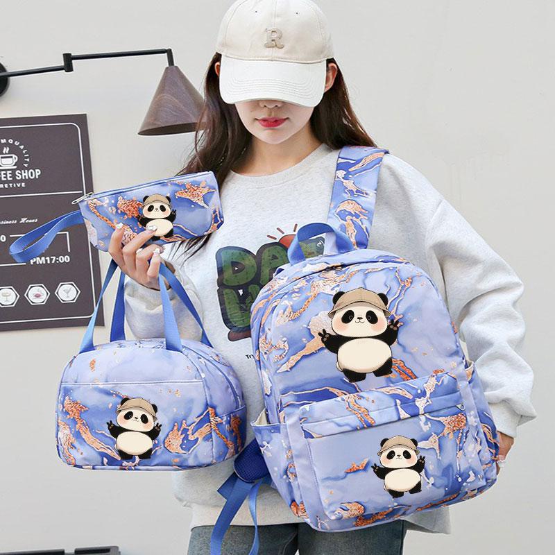 Cute Panda School Backpack Set, Adjustable Straps, Tablet Compartment, Lightweight Comfortable, Ideal for Daily Use & Travel Gift