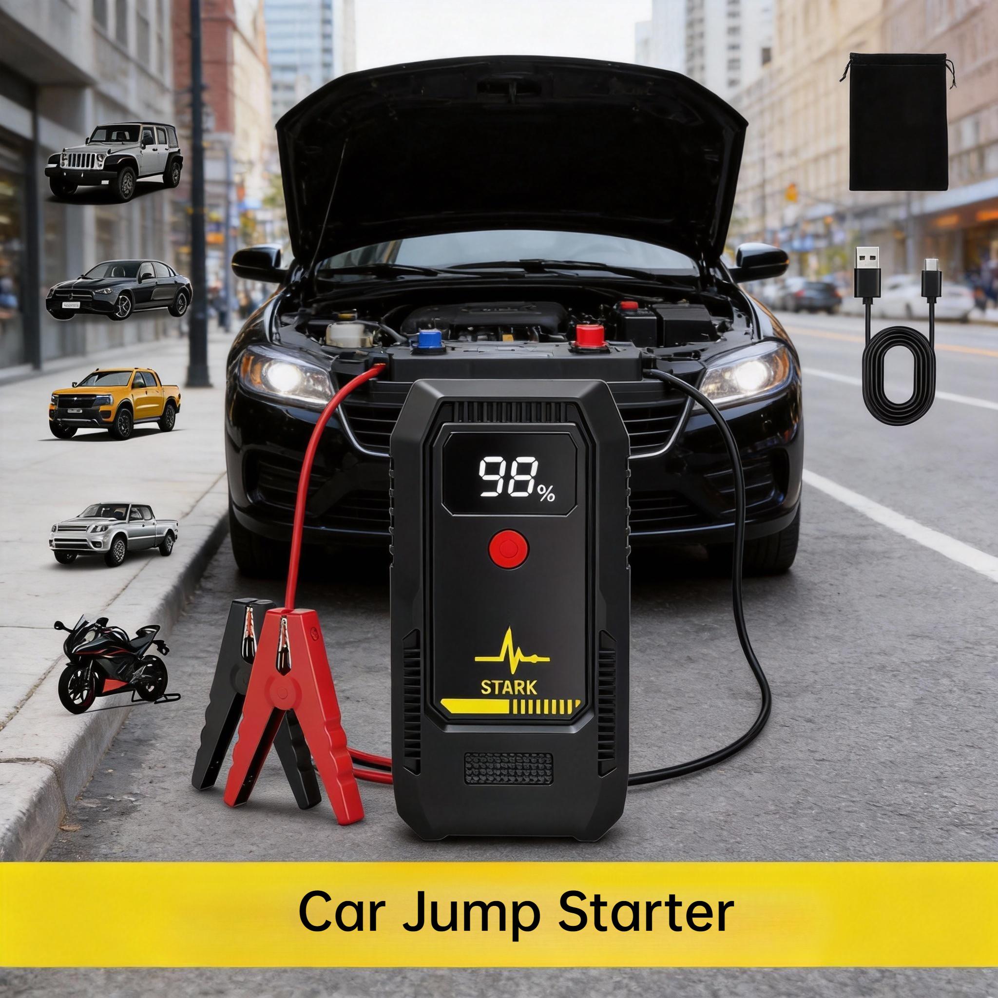 8000A Portable Emergency Jump Starter - Compact Car Battery Charger with LED Light, Mobile Power Supply for In-Car Use, Outdoor Emergency Use