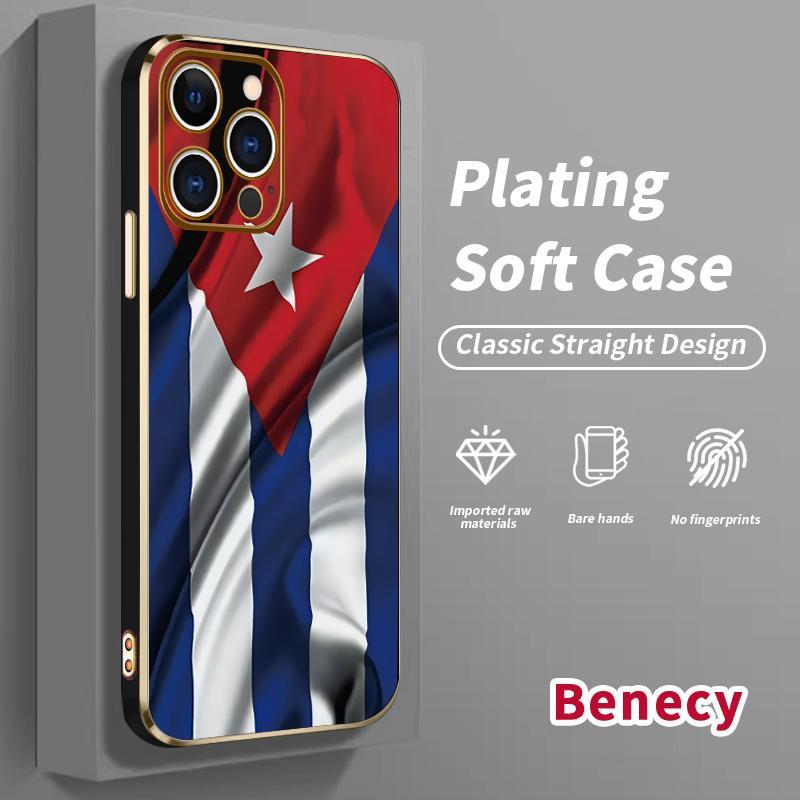 Cuba's Fluttering Flag Pattern  Electroplated TPU Phone Case for iPhone 17 15 Pro Max 16 14 Air Plus 13 12 11 Classic Straight Design Ultra Thin Soft Smartphone Cover, Handheld, Cellphone, Protection