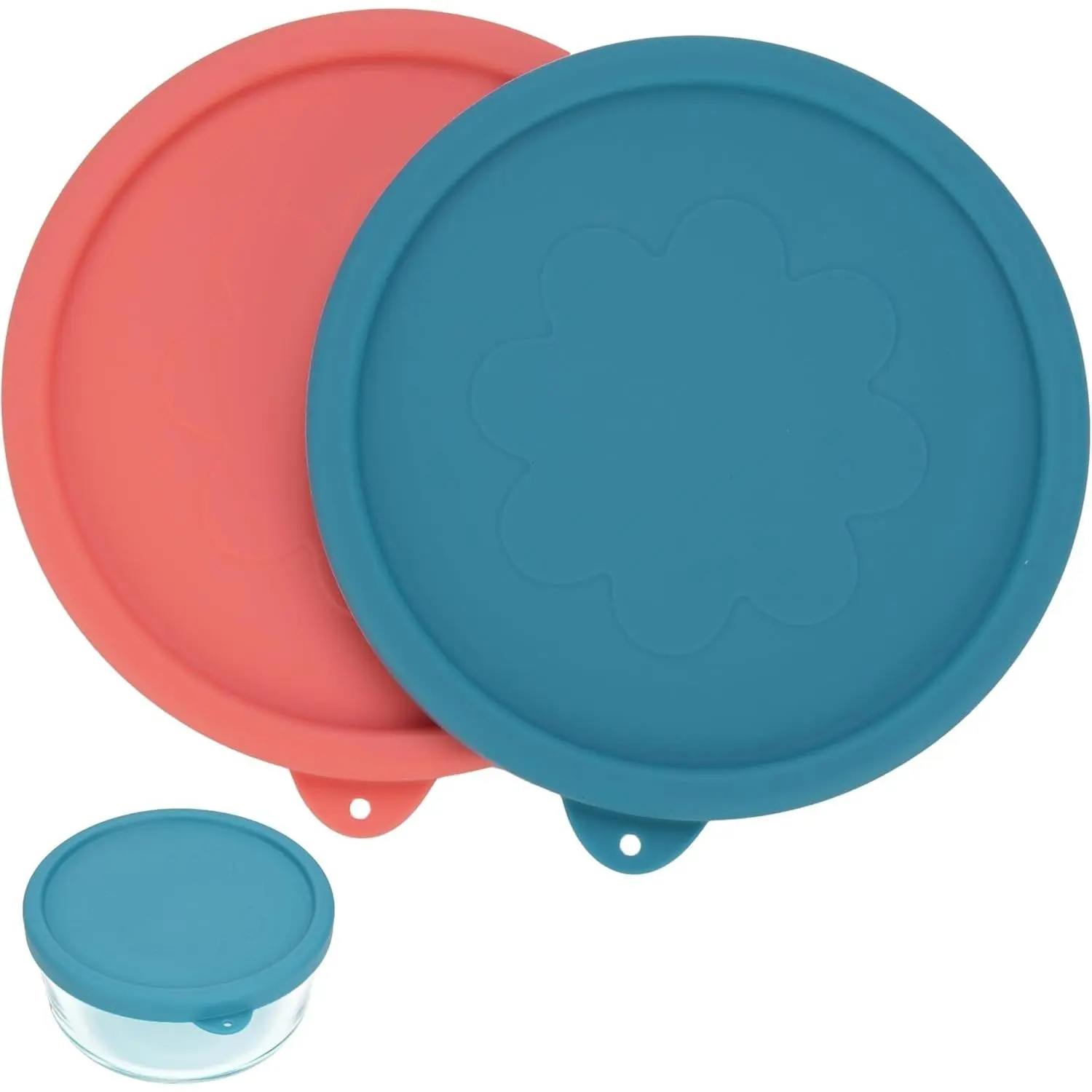 4 Cup Round Silicone Storage Cover Lids Replacement for Anchor Hocking and Pyrex 7201-PC Glass Bowls (Container not Included) 2 Pack Light Red & Deep Blue