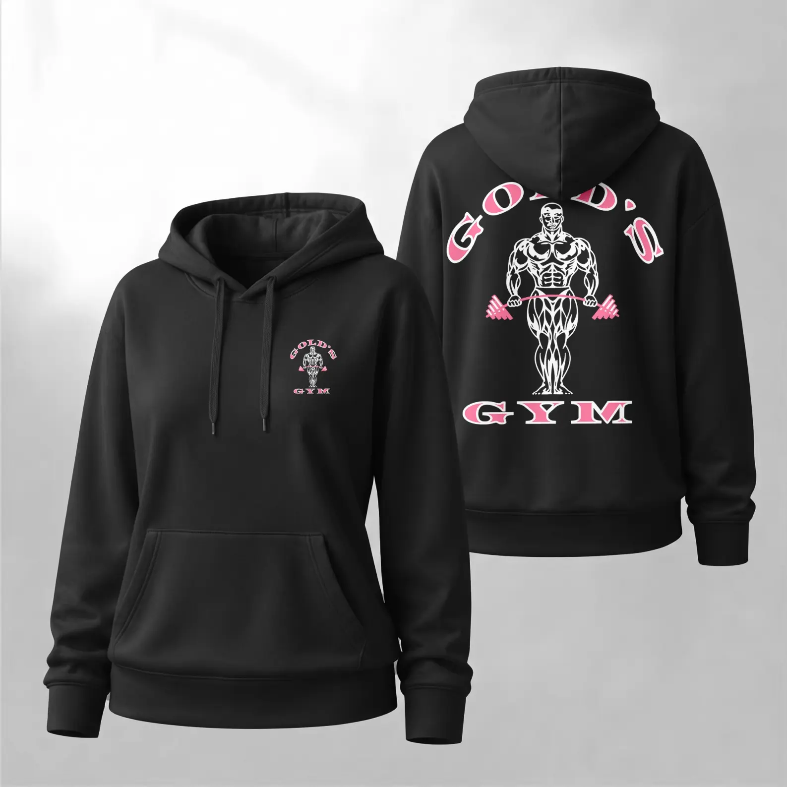 Women's Fitness Hoodie, Gym Graphic Pullover Sweatshirt with Weightlifting Design, Black Long Sleeve Hooded Top, Cozy Workout Hoodie for Women Who Love Fitness, Training, Sports and Casual Streetwear