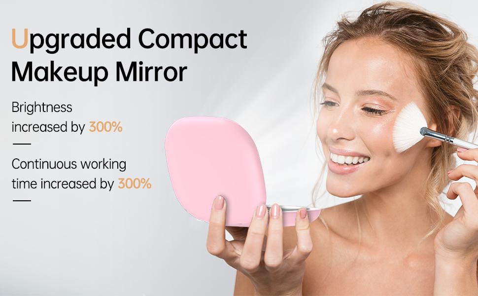 Double-Sided Rechargeable Travel Makeup Mirror with Lights and Magnification 10X, 3 Color Dimmable,Touch Screen, USB Rechargeable Compact Mirror