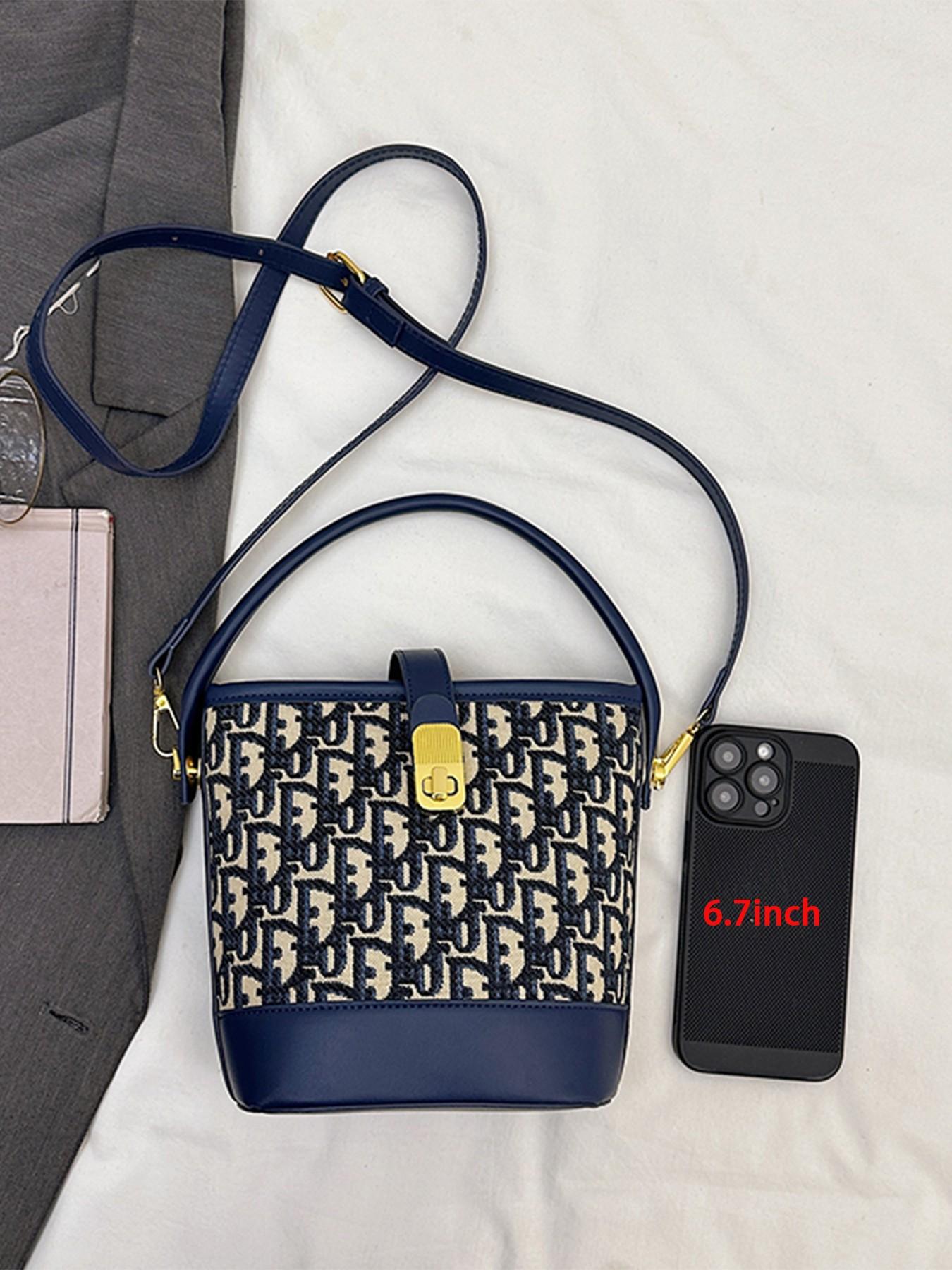 Elegant Embroidered Handbag, Canvas Bag, Versatile Bucket Bag, Compact Shoulder Crossbody, Perfect for Daily Commute & Shopping, Stylish Minimalist Design