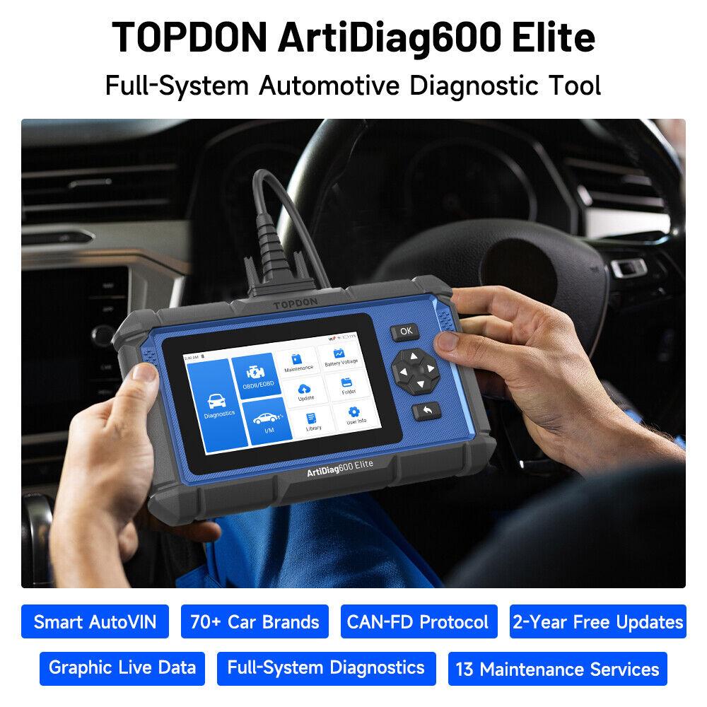 TOPDON ArtiDiag600 Elite OBD2 Scanner Full-System Car Diagnostic Tool, 13 Maintenance Services, FCA AutoAuth, Automotive Scan Tool with CAN-FD, 2-Years of Free Updates TOPDON ArtiDiag600 Elite OBD2 Scanner Full-System Car Diagnostic Tool, 13 Maintenance Services, FCA AutoAuth, Automotive Scan Tool with CAN-FD, 2-Years of Free Updates