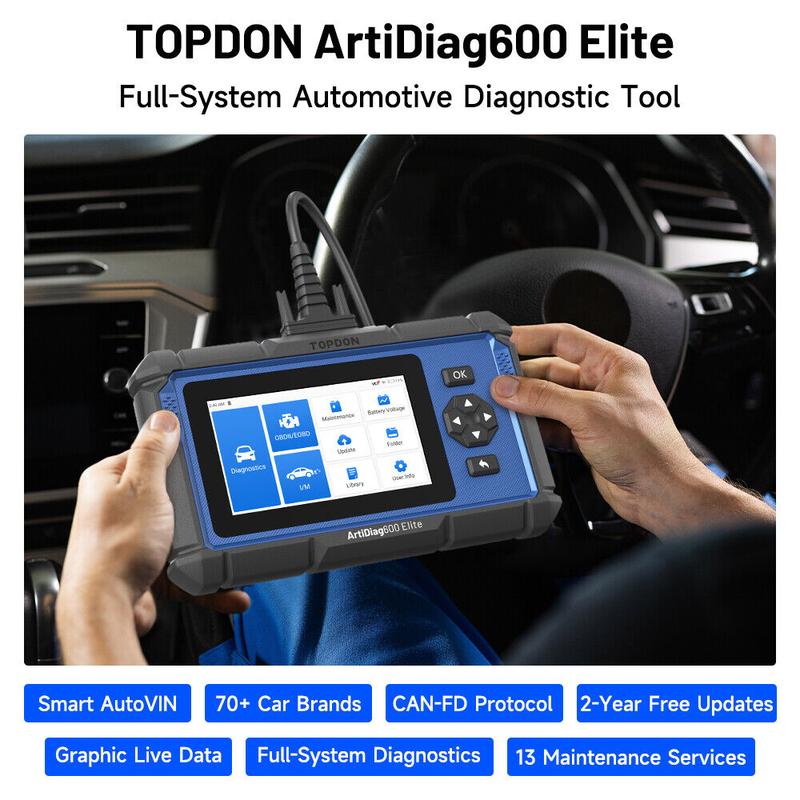 TOPDON ArtiDiag600 Elite OBD2 Scanner Full-System Car Diagnostic Tool, 13 Maintenance Services, FCA AutoAuth, Automotive Scan Tool with CAN-FD, 2-Years of Free Updates