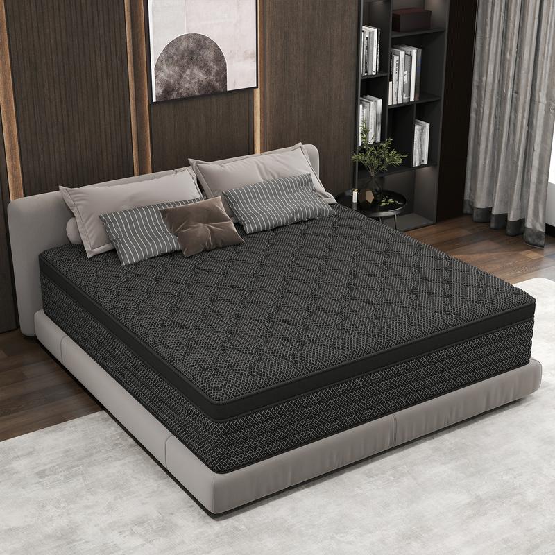 BOMASS 12" 14" Mattress Twin Full Queen King Hybrid Gel Memory Foam Individual Pocket Spring Black Mattresses Medium Firm Back support Bed in a box BOMASS 12" 14" Mattress Twin Full Queen King Hybrid Gel Memory Foam Individual Pocket Spring Black Mattresses Medium Firm Back support Bed in a box