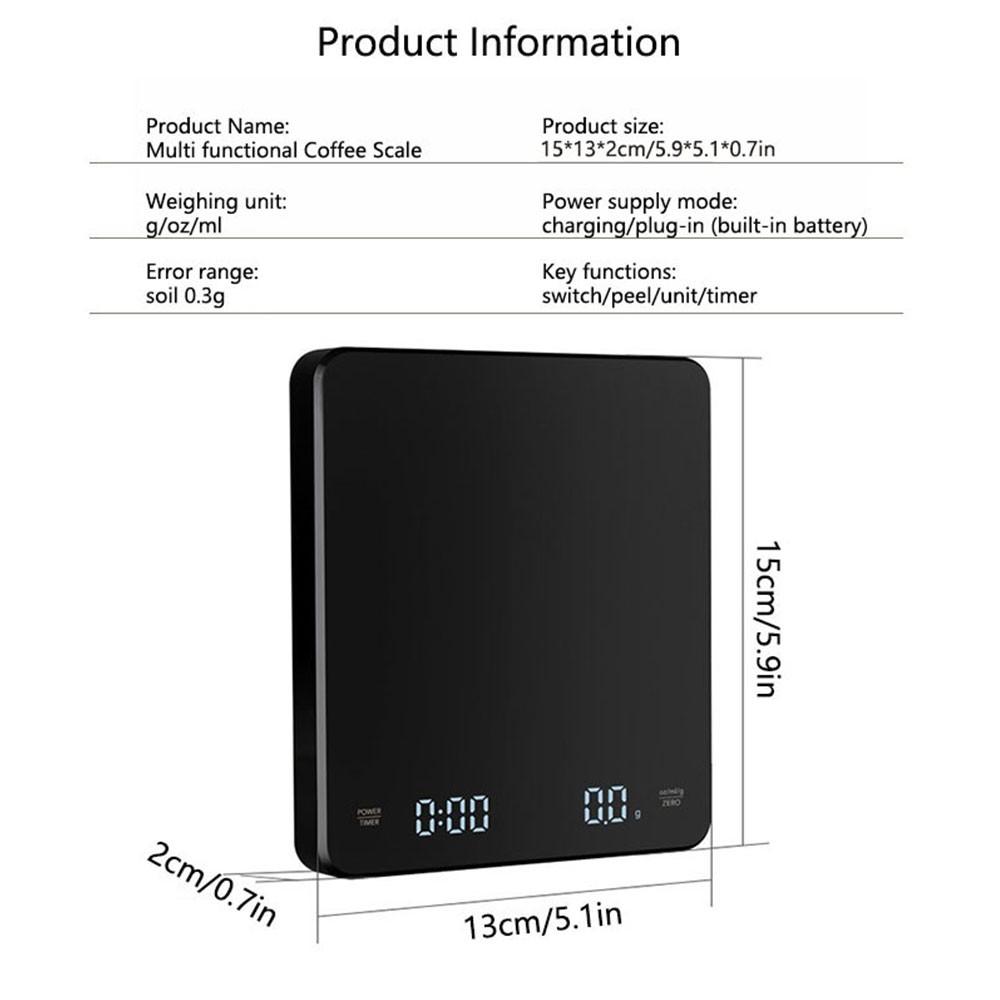 Digital Kitchen Scale, Rechargeable Coffee Scale, High Precision Food Scale, Timer Included, Measures Grams, Ounces, Milliliters, Christmas Gift