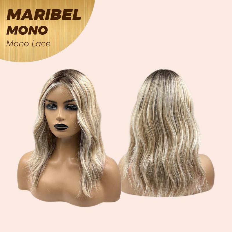 JBEXTENSION MARIBEL MONO Full Monofilament Wig 16 Inches Blonde With Dark Root Wave Mono Lace Wig With Anti-slip Silicone Strips Glueless Wig Maribel Mono【BENDY EAR TABS】