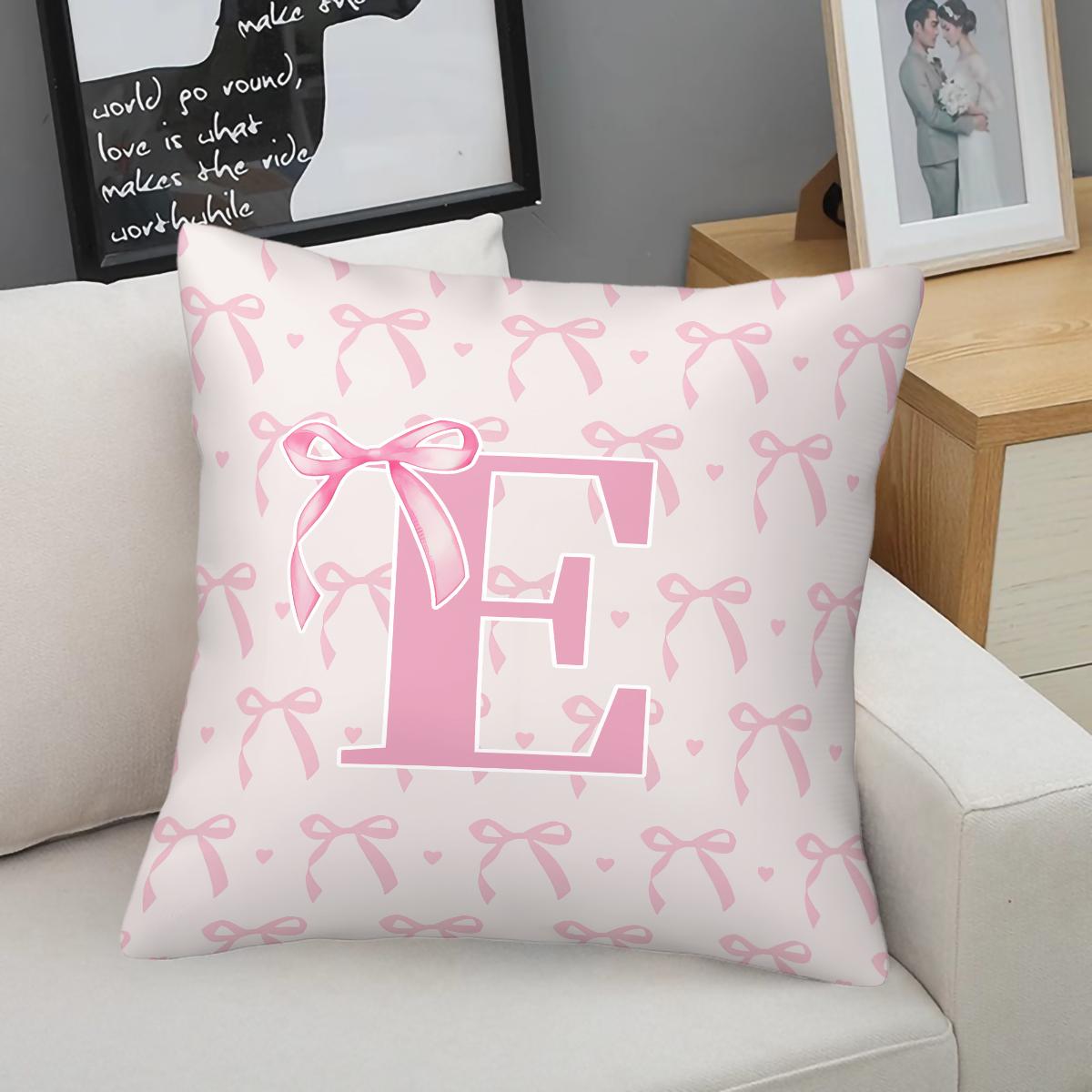 Pink Romantic Ballet Bow Full Alphabet Initial Throw Pillow with Insert, Coquette Aesthetic Decorative Pillow for Sofa, Bay Window, Patio, Cafe, All Season Use, Back Support Cushion, Ideal Housewarming Birthday Christmas Gift