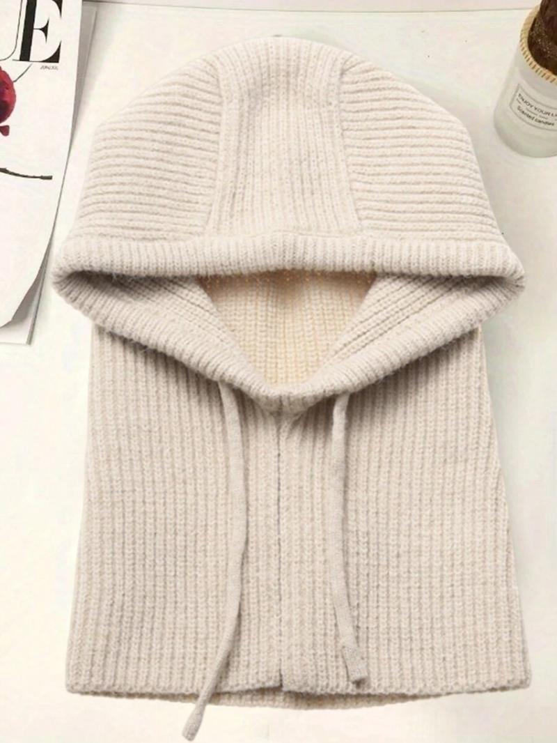 Women's Winter Hooded Scarf Beanie, Casual Fitted Knit Hat with Large Brim, Warm Fashionable Neck Warmer for Daily Wear, Knitting Beanie