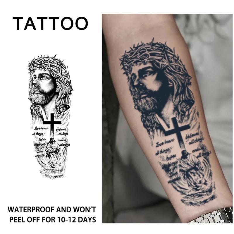 Jesus Cross Waterproof Temporary Tattoo, Lasts 1-2 Weeks, Herbal Ink, Realistic Non-Reflective Designs for Arms & Legs, Sticker Tattoos
