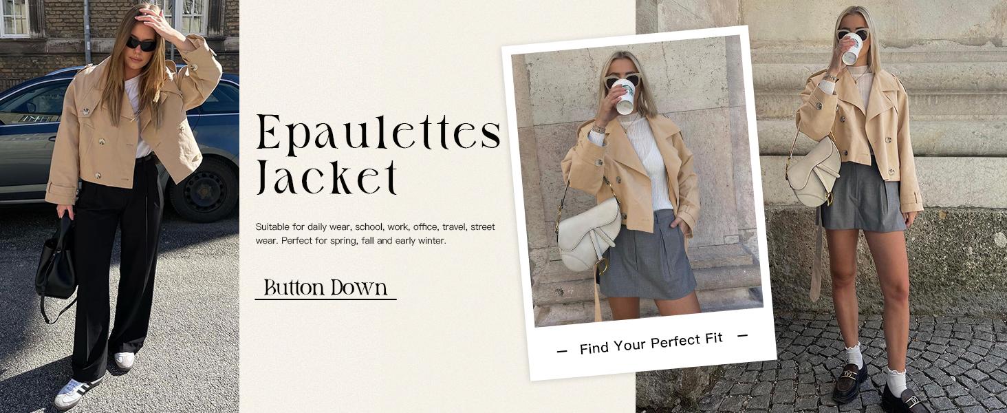 Womens Lapel Trench Coat Double Breasted Cropped Jacket Casual Outwear with Belt Tops Fit Womens Lapel Trench Coat Double Breasted Cropped Jacket Casual Outwear with Belt Tops Fit