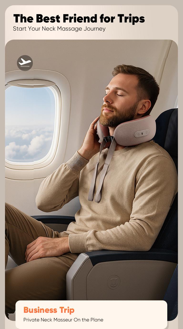 CINCOM U-Shaped Neck Massager Pillow（Mocha Coffee） for Cervical Support, with Soothing Heat & Kneading, 360° Memory Foam Support, Cordless, Rechargeable & Portable, Perfect Gift for Black Friday, Thanksgiving, Christmas, Birthdays & More