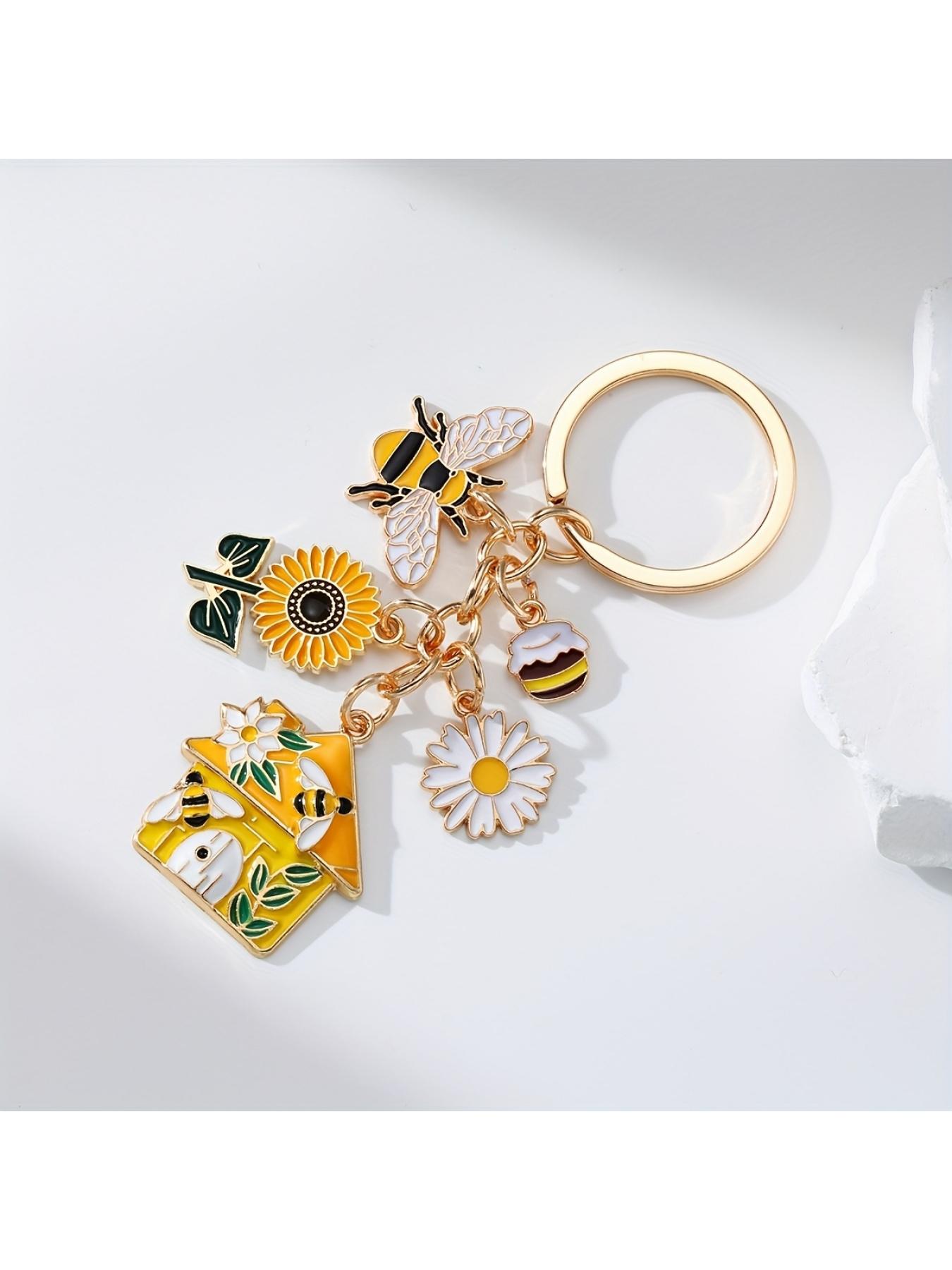 1pc Alloy Dripping Oil Bee Keychain - Featuring Bee, Daisy, Sunflower, Honey, And House Pendants, Part of The Insect Series Keychain, Suitable for Decorating Backpacks And Wallets, a Gift Option for Teacher'S Day And Valentine'S Day