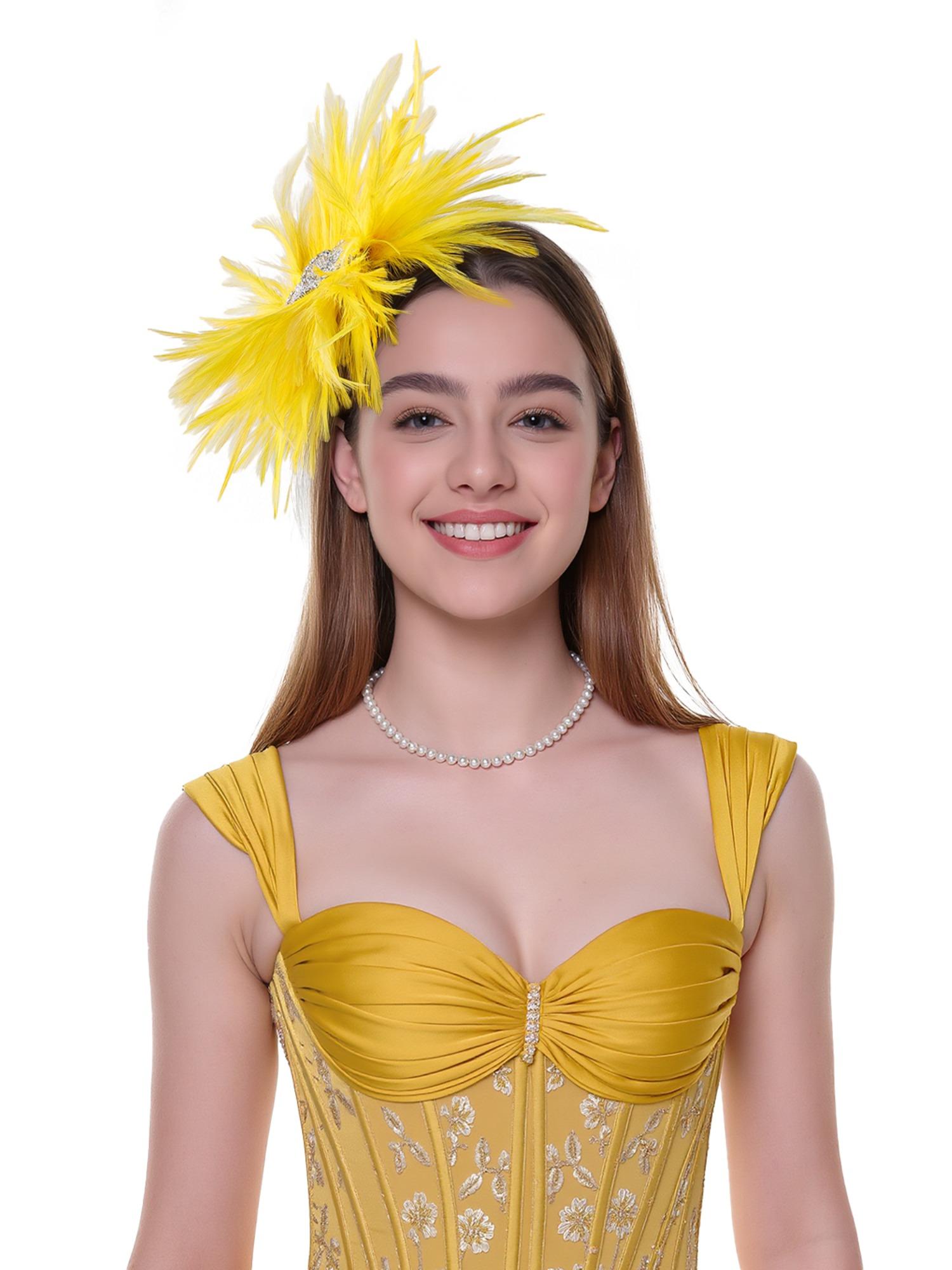 Sparkling Rhinestones Flower Feathered Hair Clip Hair Ornament for Festival Derby Event Gathering Cocktails Party Brooch Fash