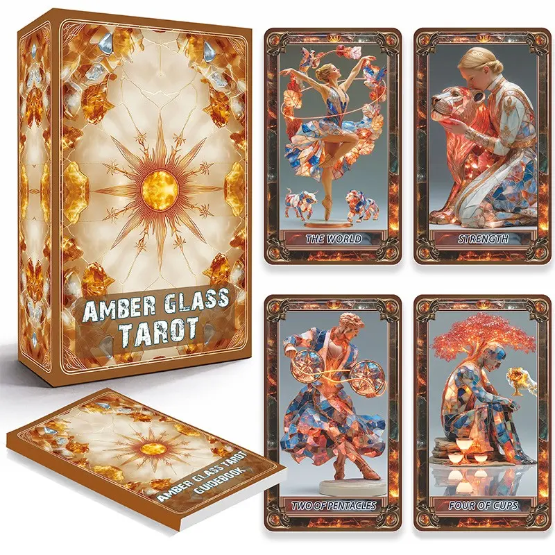 Unique Tarot Deck, 78 Everyday Insight Tarot Cards with Guidebook, Amber Glass Tarot Deck for Beginners & Experienced Readers, Divination and Spiritual Growth Tool