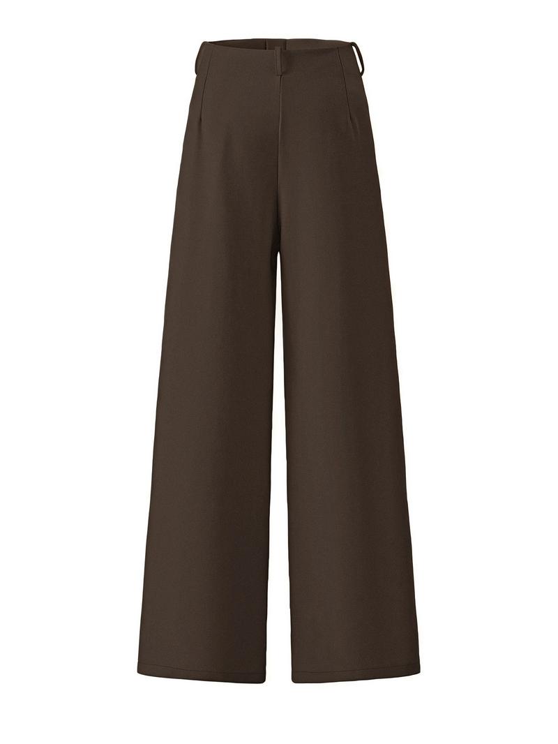 Women's Solid Color Plicated Pocket Wide Leg Pants, Elegant Zipper Fly Trousers for Work Office Business, Ladies Spring & Fall Clothes