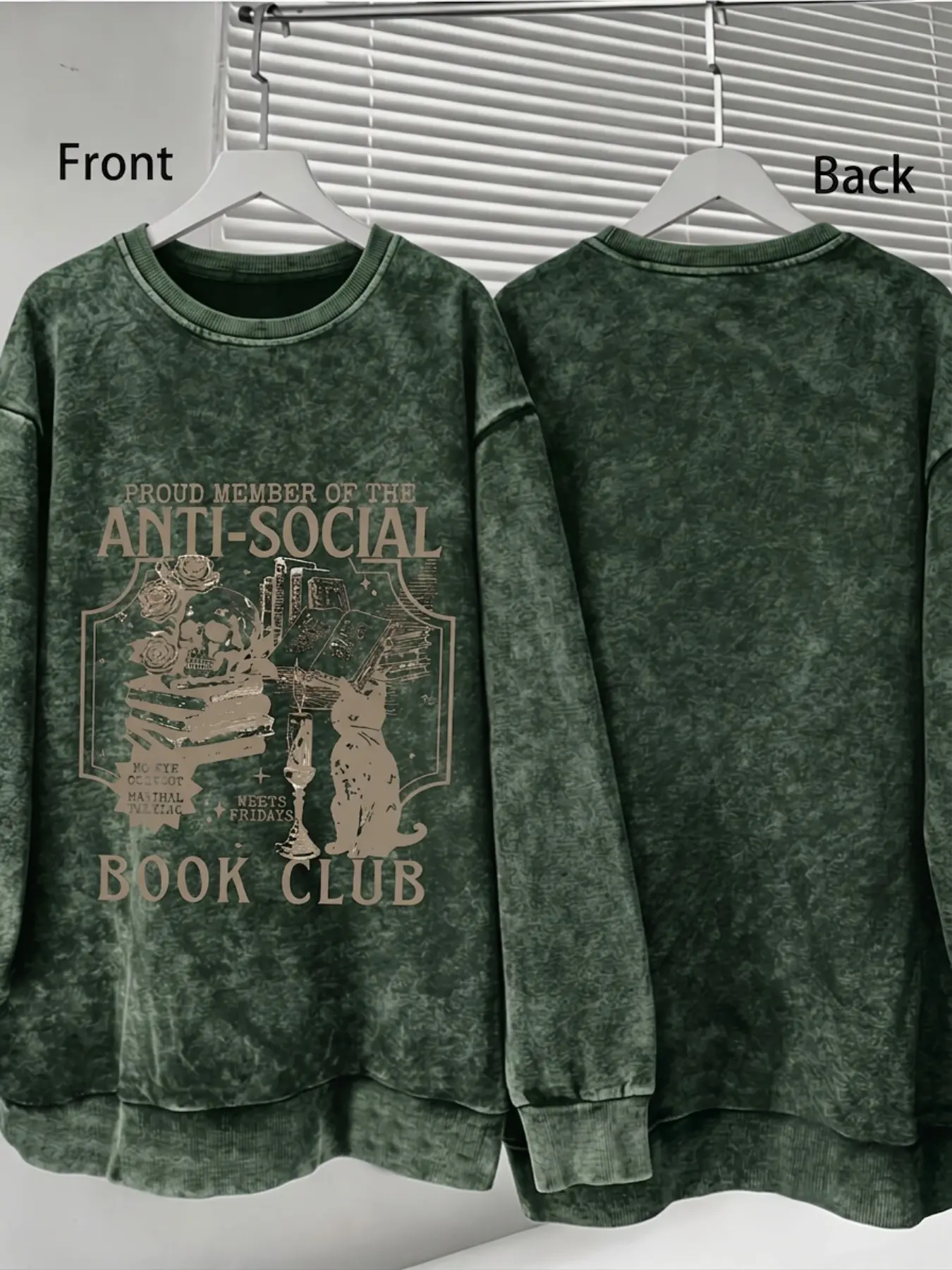 Vintage Washed Anti‑Social Book Club Cat Book Graphic Crewneck Sweatshirt Women Oversized Pullover Retro Grunge Streetwear Multiple Colors