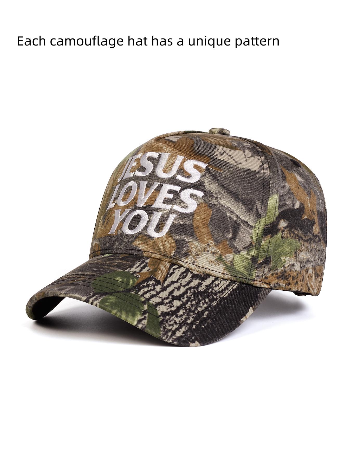 Unisex Adjustable Baseball Cap, Jesus Loves You Design, Casual Woven Fabric Hat for All Seasons, Outdoor Sports & Travel, Camouflage Snapback Hat
