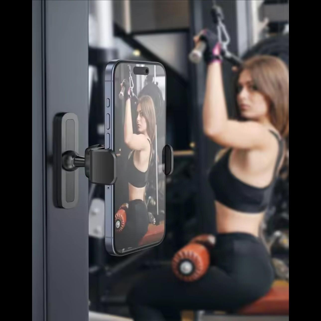 Magnetic Gym Phone Holder, 360° Rotating Strong Magnet Workout Mount for Fitness Recording, Compatible with iPhone 17 16 15 14 13 12 & Android, Portable Gym Essentials for Men Women