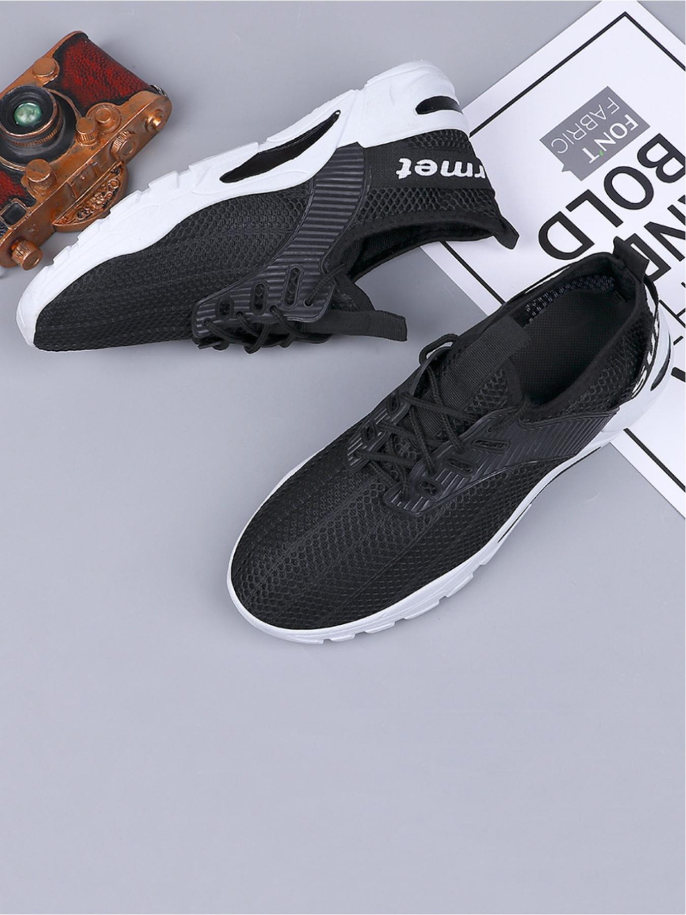 Men's casual sports shoes, simple woven shoe wrap comfortable, thick sole design stable support, heel loop and brand logo fashionable embellishment, classic and versatile color matching, preferred for daily commuting leisure sports wear