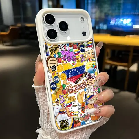 Transparent Magnetic Acrylic Back TPU Edge Cellphone Case - Venezuela Cultural Mosaic Pattern, Shockproof Air-Guard Corners, Durable, Fingerprint-Resistant Smartphone Accessory for iPhone 18/17/16 Pro Max Plus/15/14/13/12/11/Air E, Wireless-Friendly