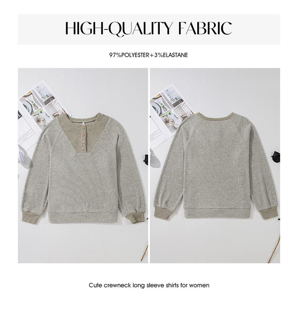 EVALESS Women's Spring Lightweight Puff Long Sleeve Sweatshirt, V Neck Button Up Solid, Casual Basic Pullover Tops, 2026 Fashion Minimalist Outfit