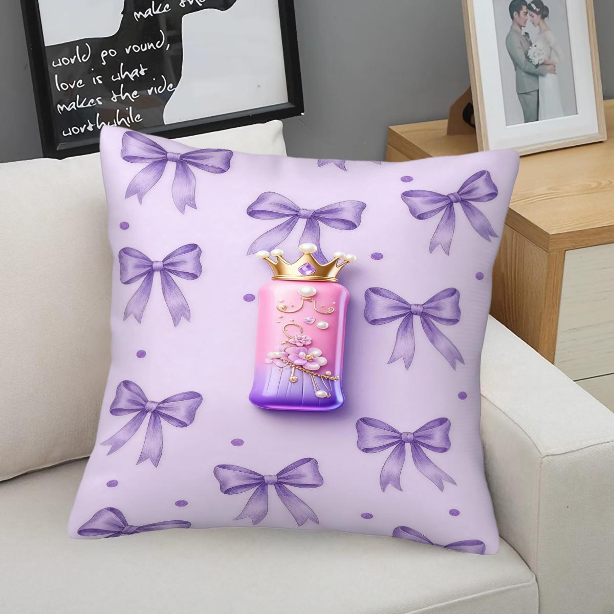 Purple 3D Letter A-Z Crown Throw Pillow 1 Pc with Insert, Soft Comfortable Square Cushion with Zipper Closure for Sofa Chair & Bedroom, Exclusive Customization with Initials Gift, Princess Style Home Decor