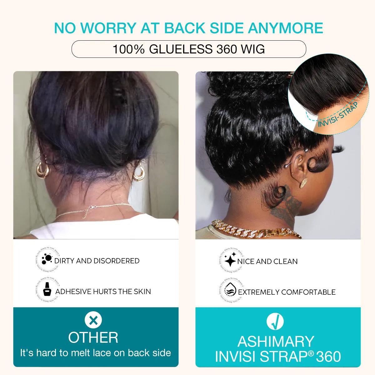 Ashimary Invisi-Strap Snug Fit 360 Body Wave Transparent Lace Frontal Bleached Knots Pre-Cut Lace Glueless Wig SpringStatements