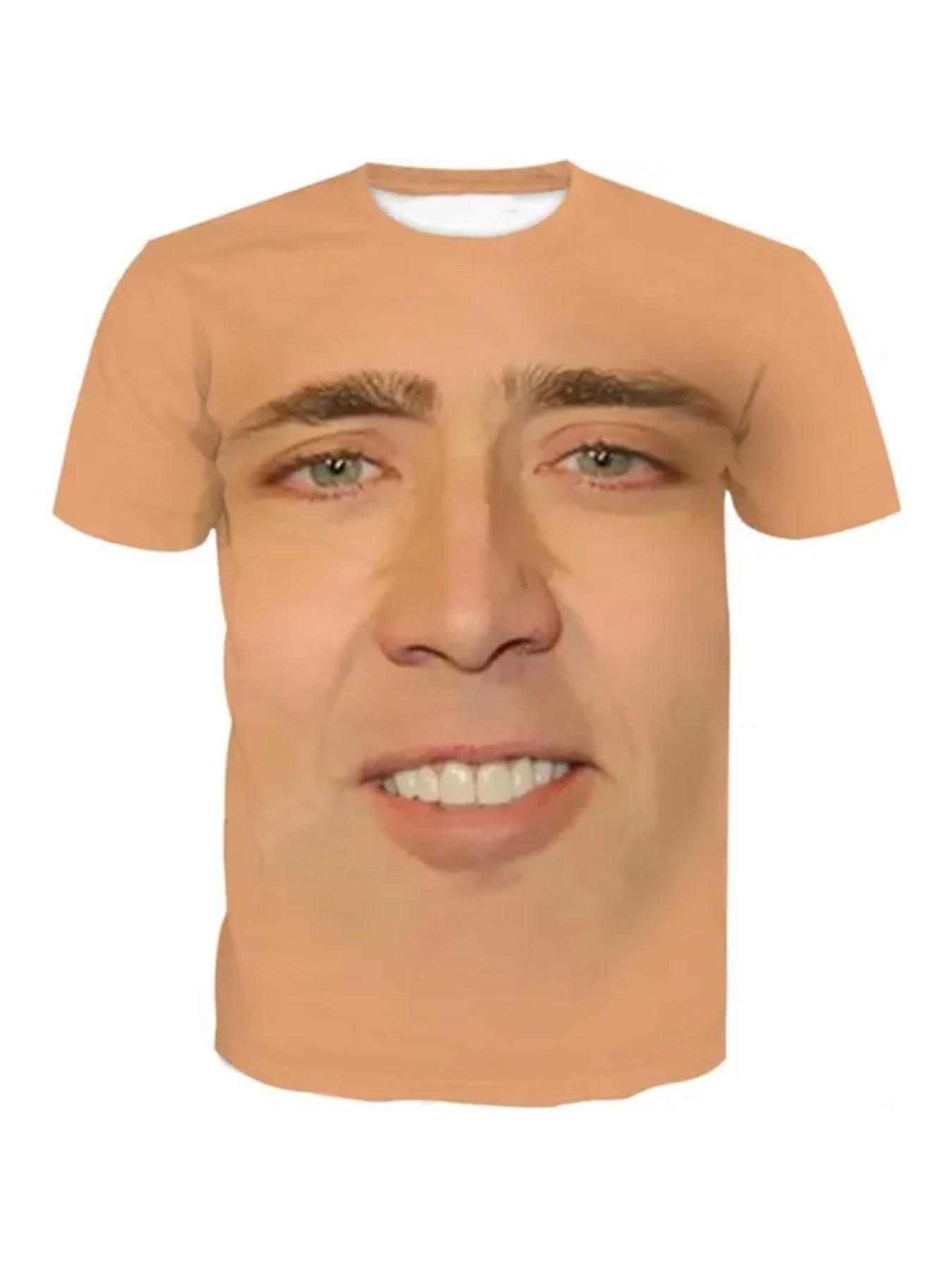 Fun Nicolas Cage Facial Pattern Men's T-shirt 3D Humorous Fun Printed T-shirt Fashion Cool Children's Top Women's Clothing