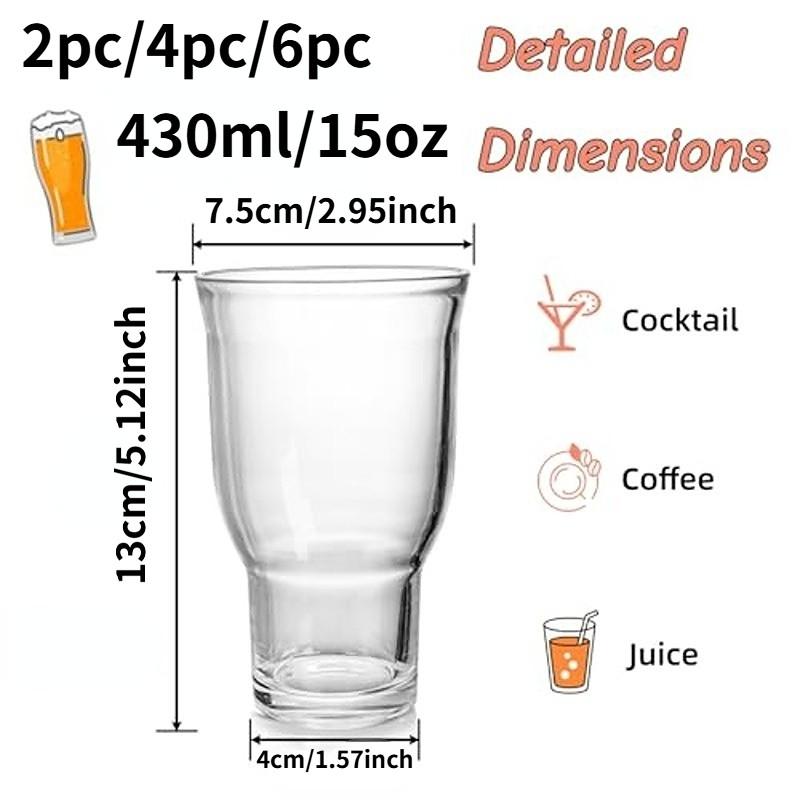 Glass Highball Cup Set of 2/4/6, Wide Mouth Heavy Base, Suitable for Soda Bubble Water/ice Coffee/wiskey/brew, Stackable Glass Cups
