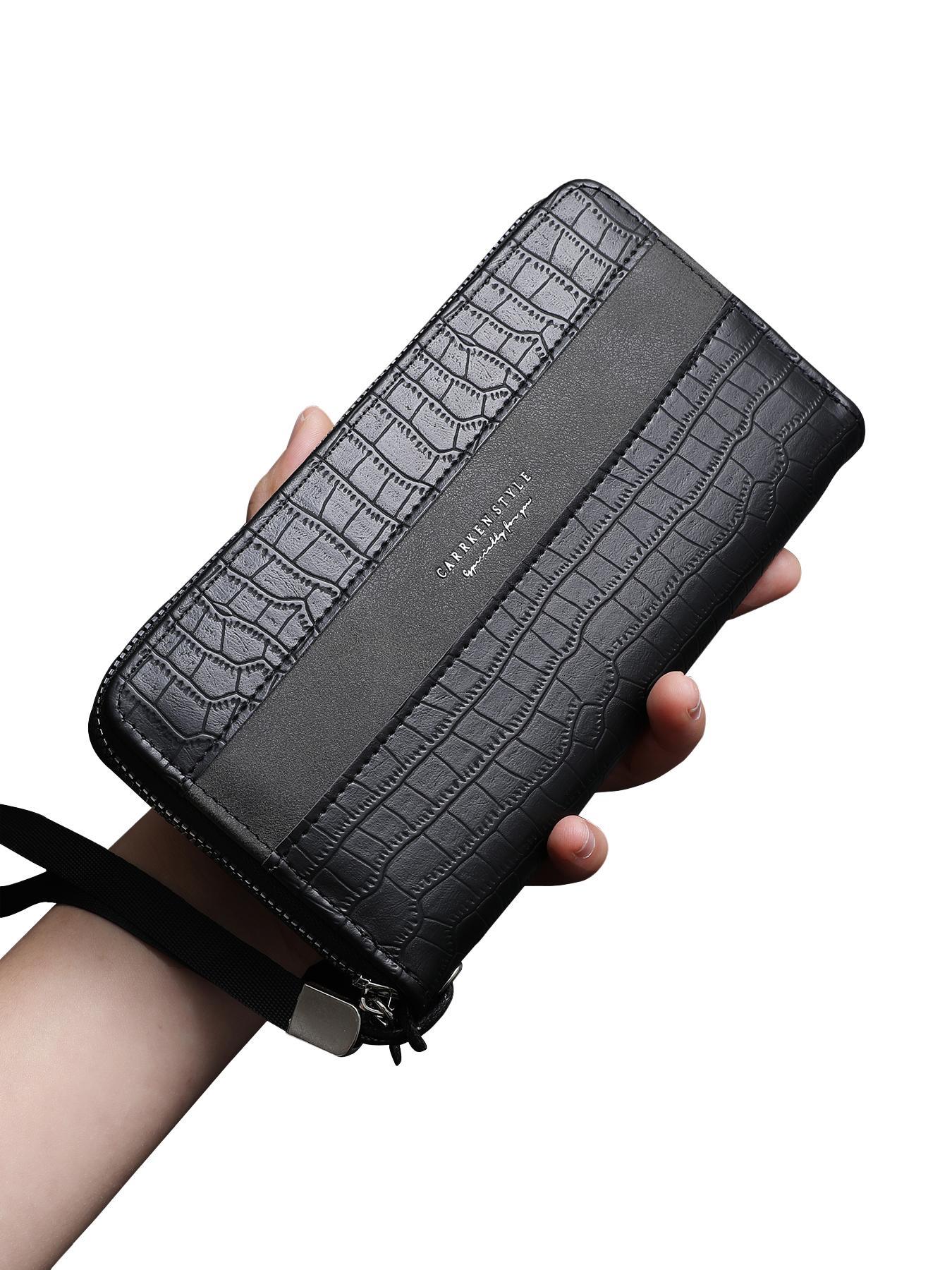 Men's Business Stone Texture Zipper Clutch Bag, Fashion Color Block Design, Multi-Functional Large Capacity Wallet, Gift for Boyfriend Father Son, Men Gifts