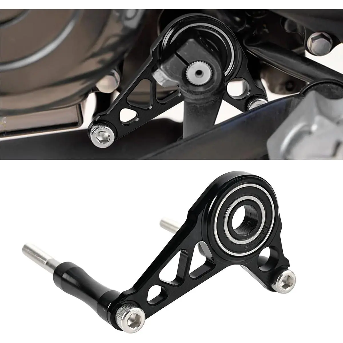 Shift Shaft Brace, Anodized 6061 CNC Billet Aluminum Shifter Support Holder with 2-Bolt Support Bracket for Honda Grom 125 2022+, Monkey 125 2022+ & Honda CT Trail 125 2023+ (Black)