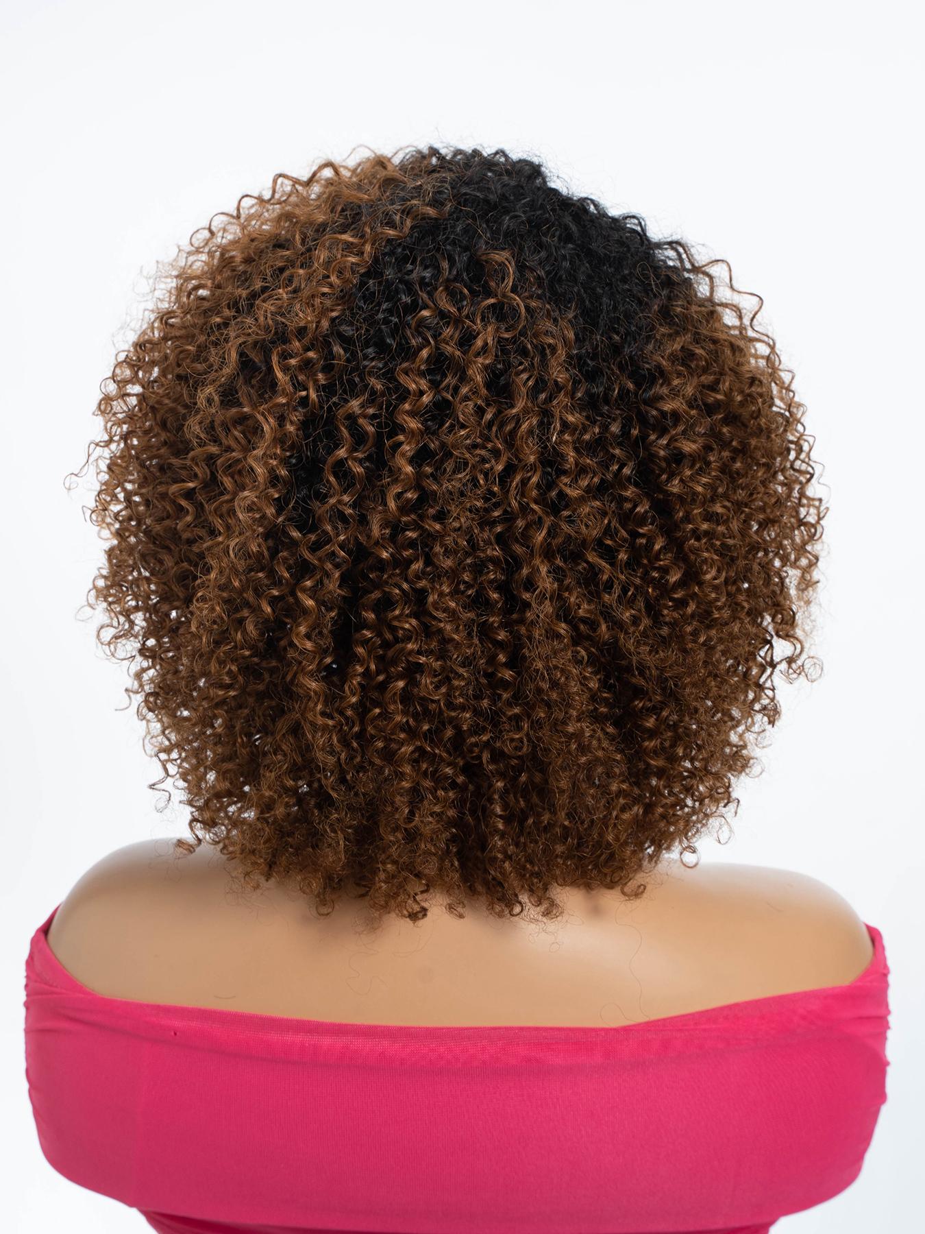 12 Inch Human Hair Wig Natural Curly Bob Soft Bouncy and Lightweight Ombre Brown with Black Roots Lace Front Wig with Pre Plucked Hairline Full Volume Daily Wear, Party, Glueless Hair Wigs, Glueless Frontal Wig