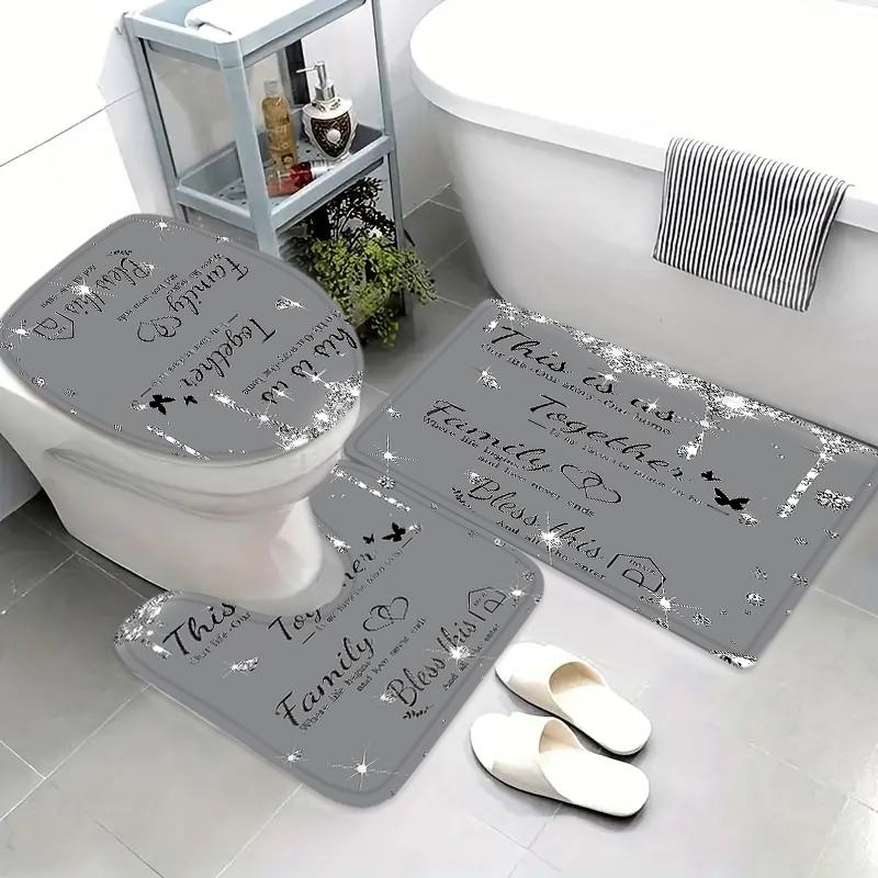 Creative Diamond Painting Shower Curtain Set, Anti-Slip Mat Included, Waterproof Bathroom Decor Accessories, Easy Installation