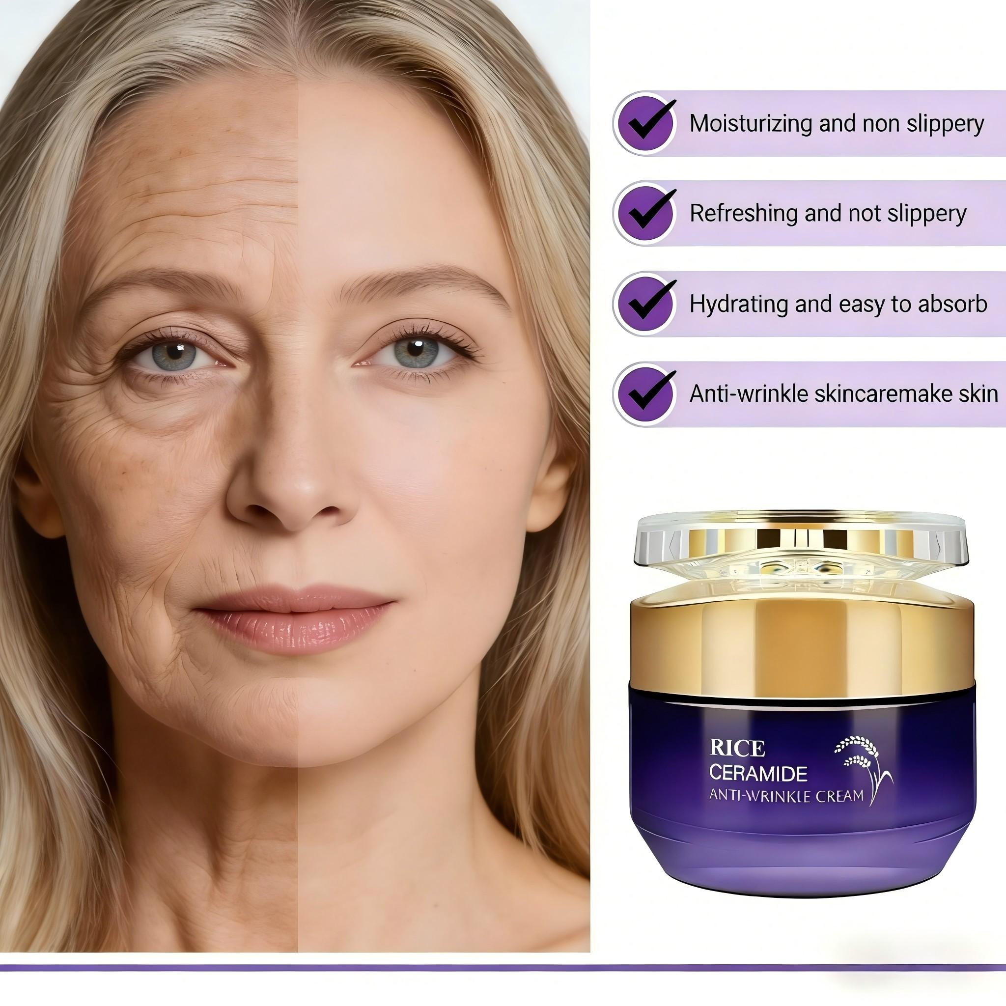 50g Rice Ceramide Anti-Wrinkle Cream, Skincare, Hydrating Ingredients, Tightening, Lightweight, Suitable for All Skin Types