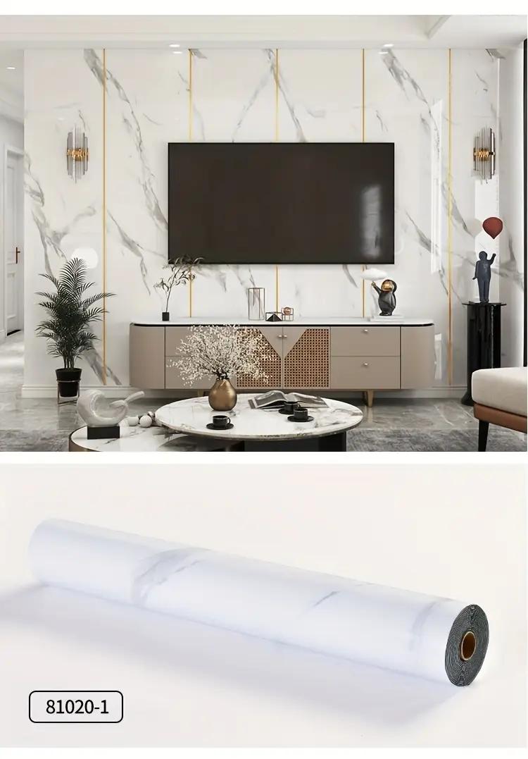 1/2 Roll Marble Design PVC Floor and Wall Tiles | Self-Adhesive Peel and Stick Floor, White/Grey/Black Marbleile Design, Wooden Floor, Peel and Stick Vinyl Flooring for Bathroom, Kitchen, Bedroom, Living Room - Home Decor Decorative Tiles