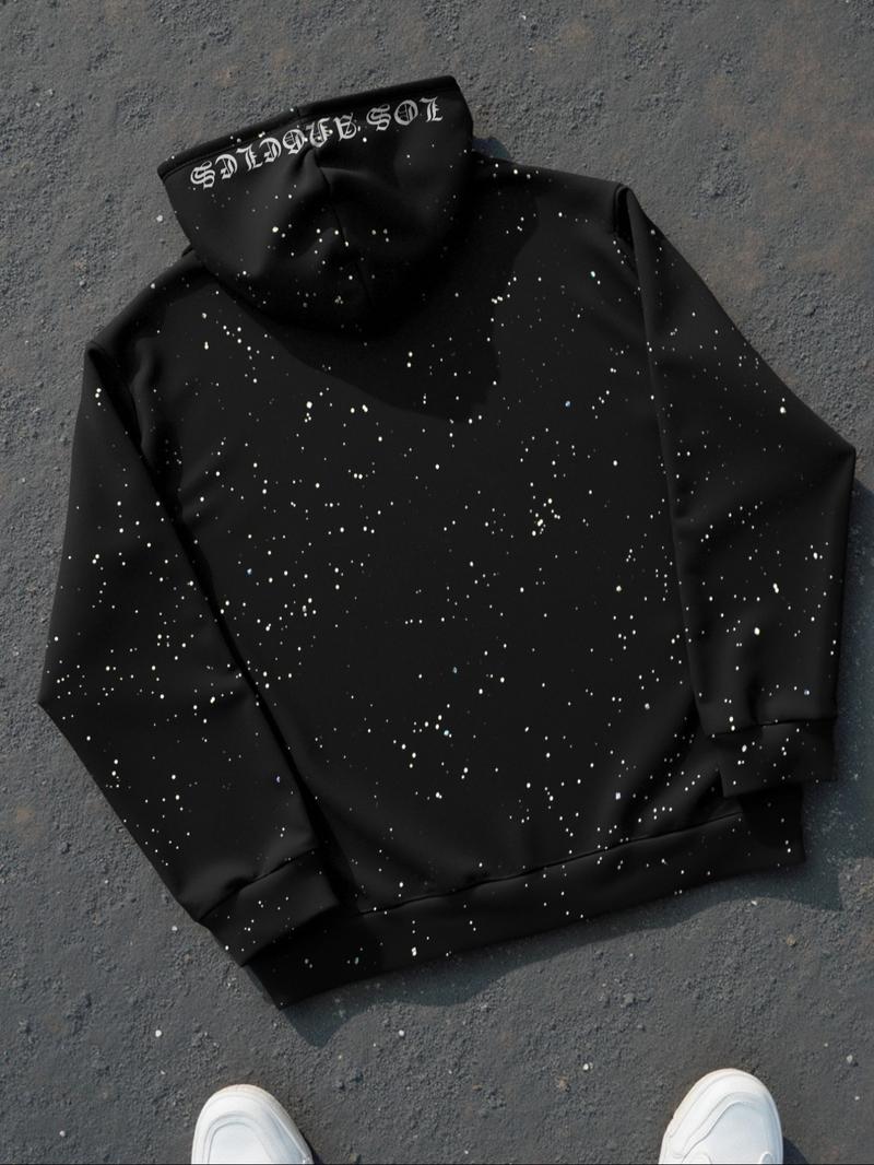 Men's Zip Up Hoodie Sweatshirt, Fashion Starry Shiny Fashion Hooded, Loose Casual Long Sleeve Pullover For Fall Outfits & Winter Outfits, Thick Soft Fabric, Mens Top For Daily Wear, Graphic Print Hoodie