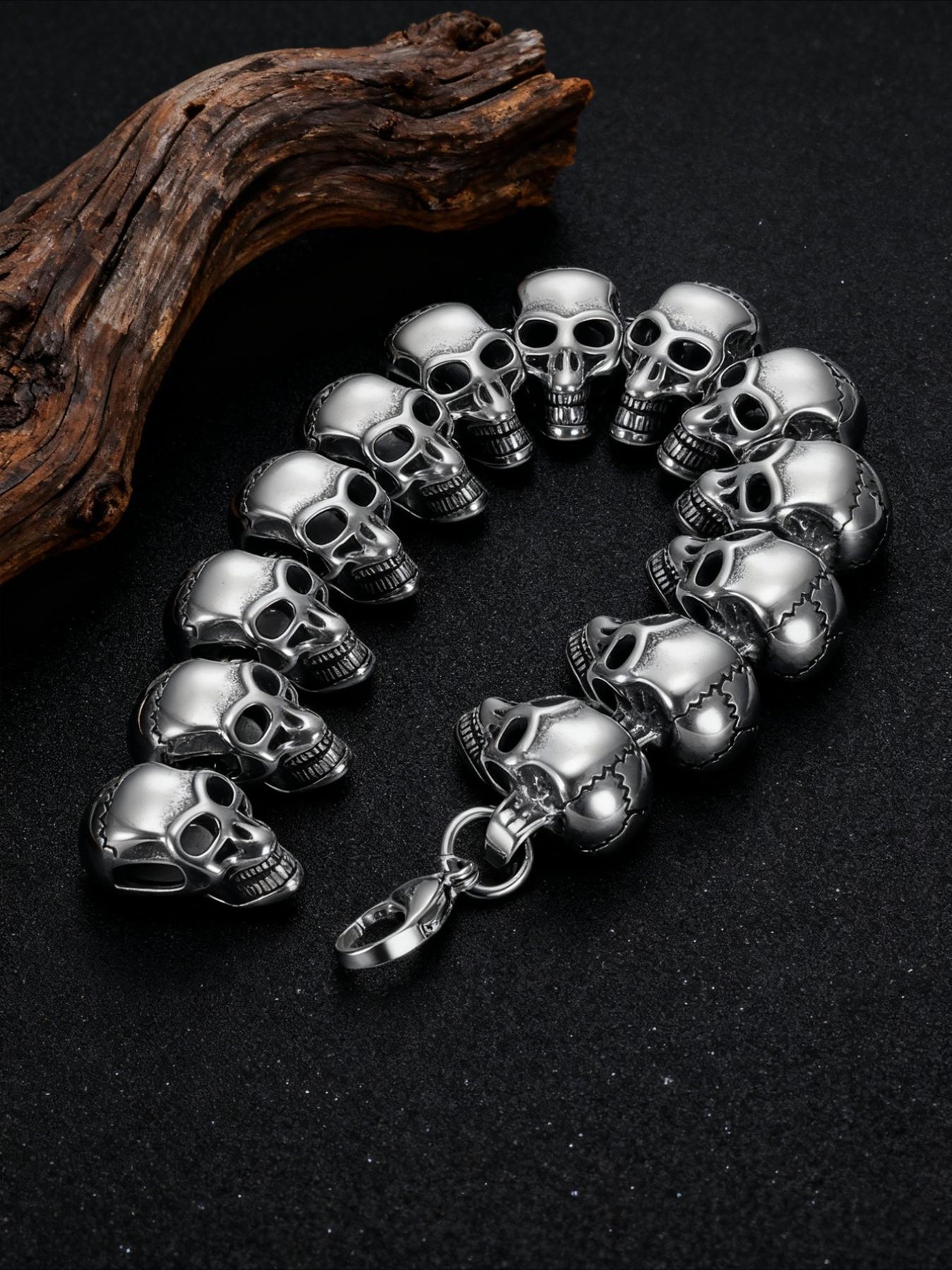 Hip Hop Punk Stainless Steel Skull Bracelet, Personalized Trendy Bracelet, Halloween Accessory, Daily Accessory