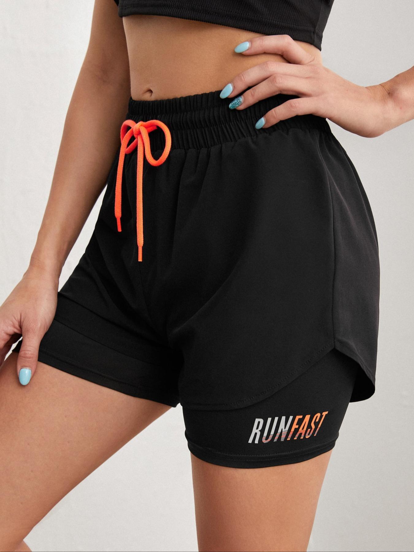 Women's Drawstring High Waist Sports Shorts, Summer Clothes Women, Solid Elastic Waist Shorts, Summer Outfits 2024, Sporty Breathable Quick Drying Shorts, Drawstring Athletic Shorts