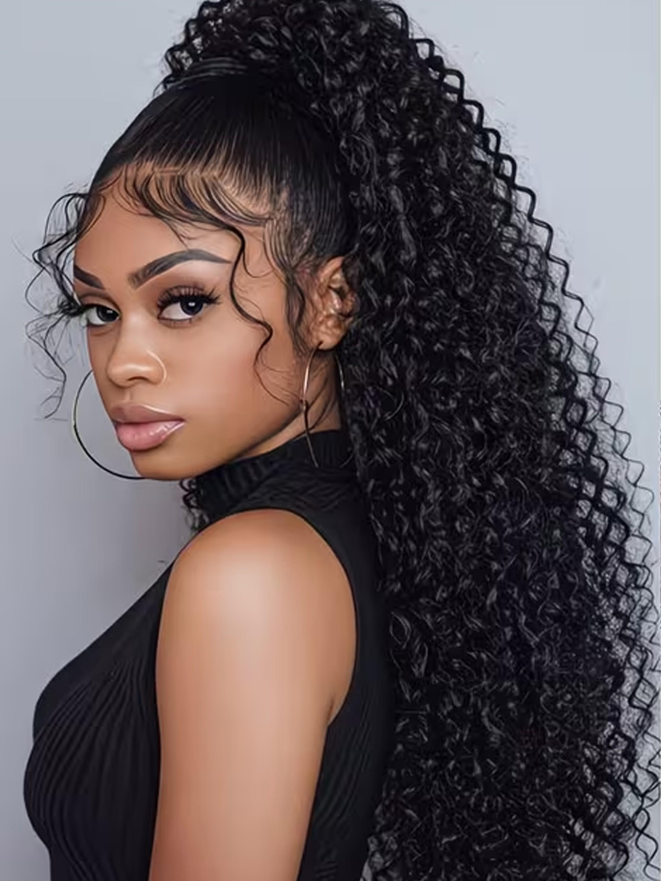 28 Inch Adjustable Drawstring Ponytail for Women, Afro Kinky Curly Ponytail Extension, Deep Curly Synthetic Hair Hairpieces, Daily Use