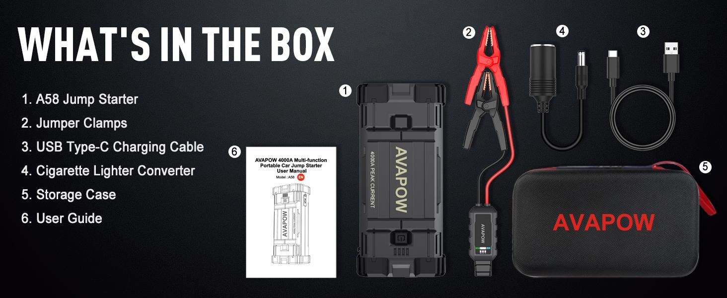 AVAPOW 4000A Car Jump Starter,Power Battery Jump Starter(for All Gas or Up to 10L Diesel), Portable Booster Power Pack,12V Auto Jump Box, LED Light,Auto