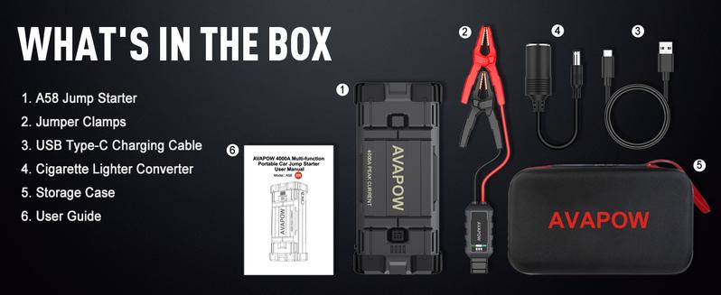 AVAPOW 4000A Car Jump Starter,Power Battery Jump Starter(for All Gas or Up to 10L Diesel), Portable Booster Power Pack,12V Auto Jump Box, LED Light,Auto